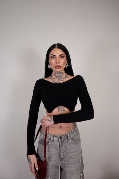 Maglia Crop Wave - Nero