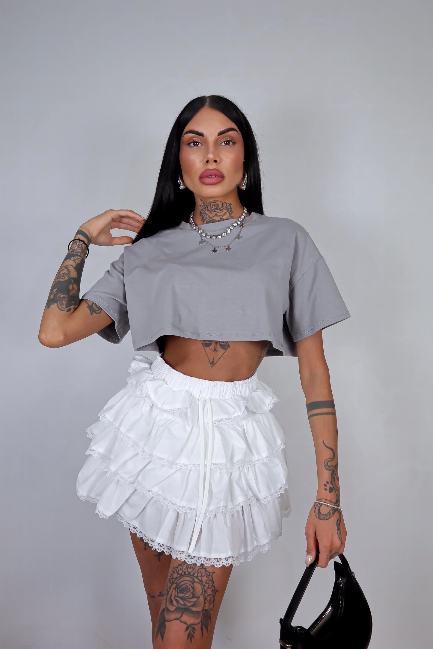 T-Shirt Over Crop - Grigio