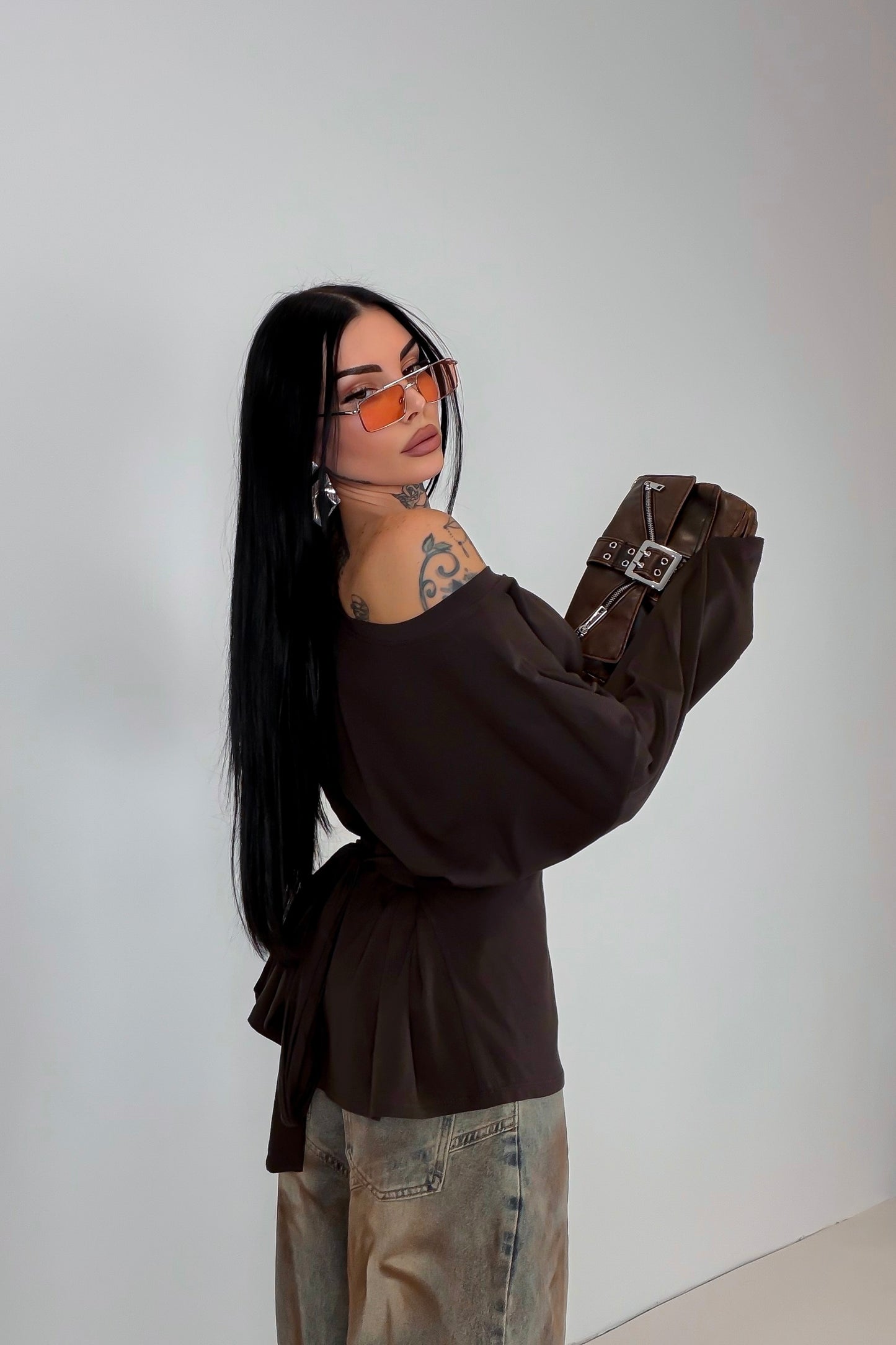 Maglia Long Sleeve Lace - Marrone