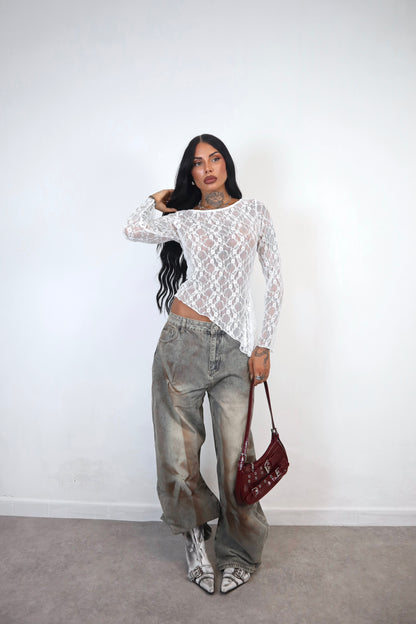 Maglia pizzo Amelie - Bianco