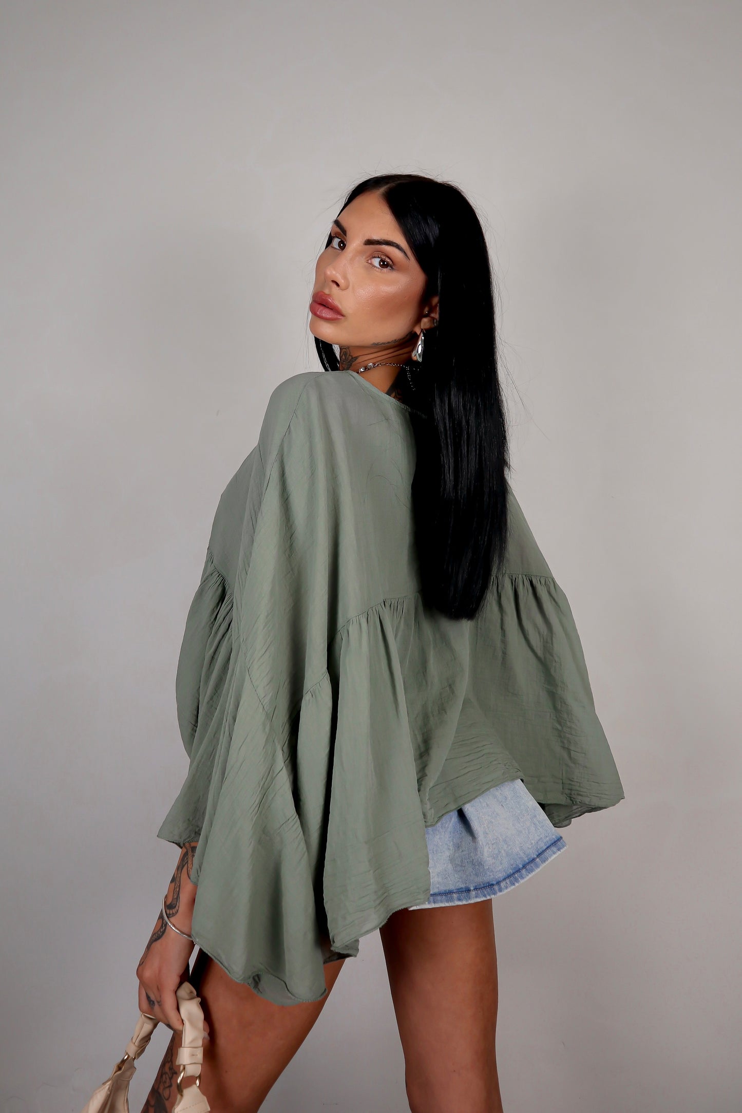 Blusa cotone Zahira - Verde Salvia