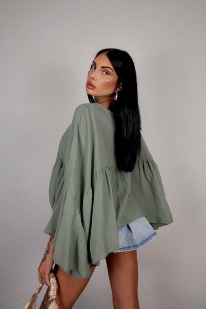 Blusa cotone Zahira - Verde Salvia