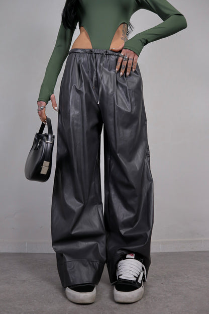 Pantalone Ecopelle Baggy - Grigio