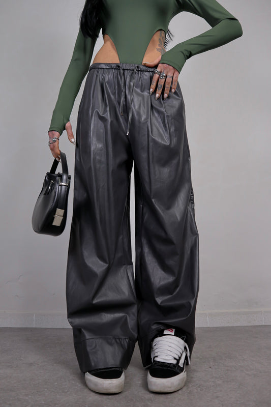 Pantalone Ecopelle Baggy - Grigio