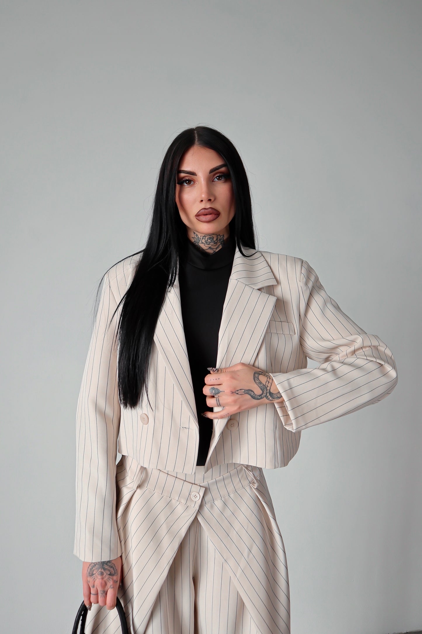 Tailleur gessato Amal - Bianco sporco