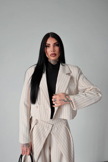 Tailleur gessato Amal - Bianco sporco