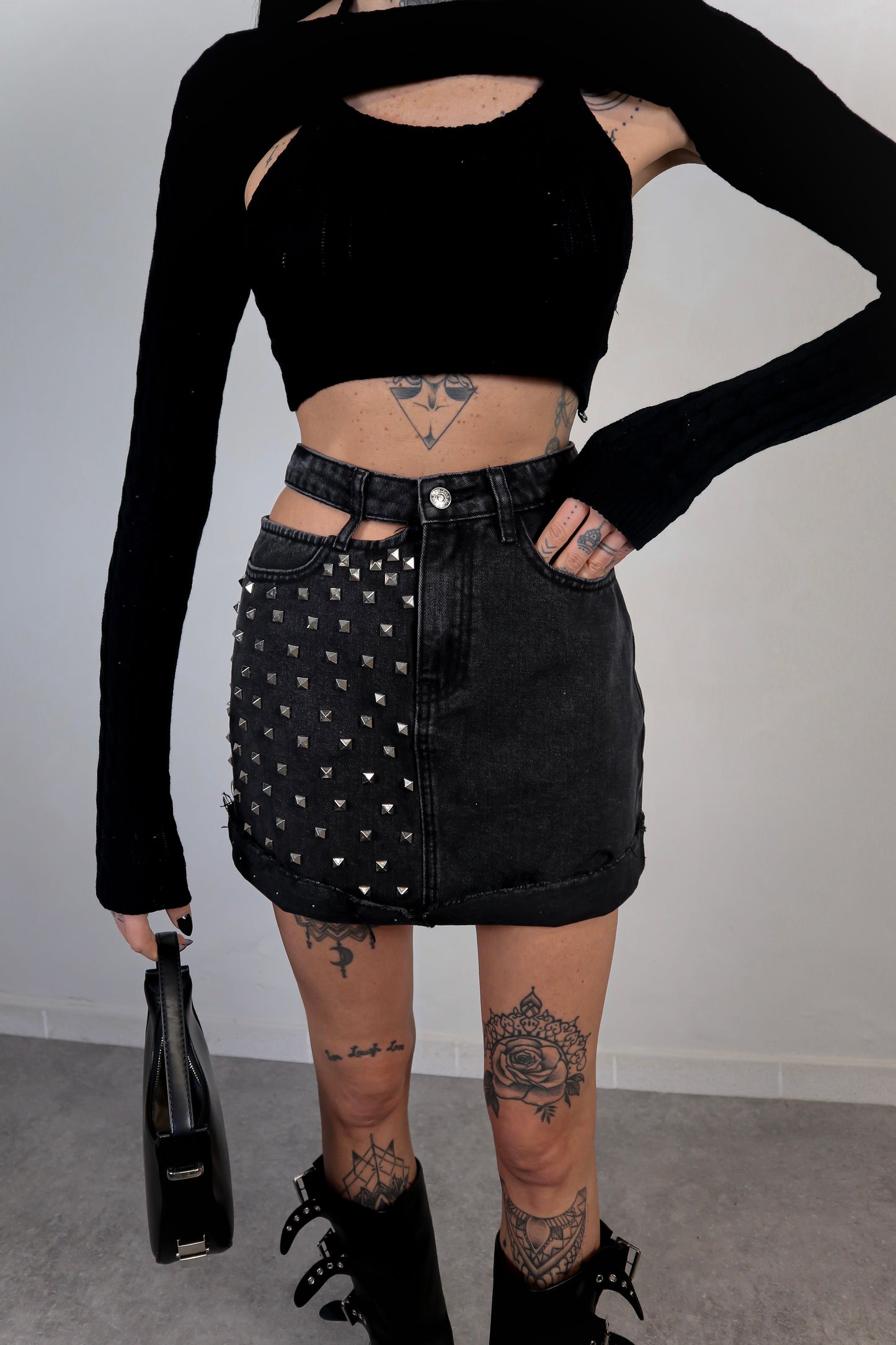 Gonna denim Borchie