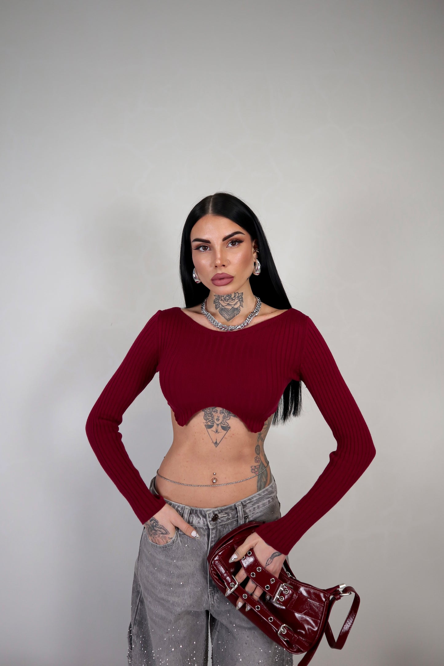 Maglia Crop Wave - Bordeaux