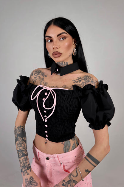 Crop Top Bambolina - Nero