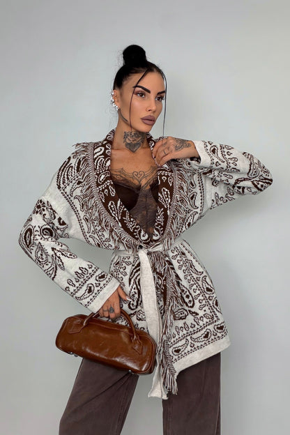 Cardigan Perù - Marrone/Bianco