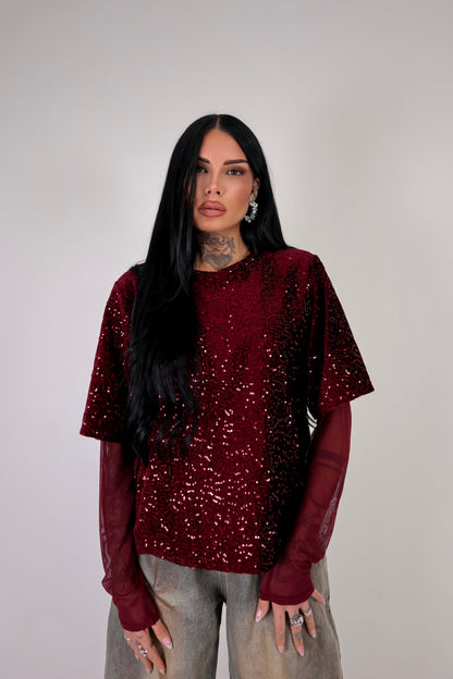 Maglia Paillettes Virginia - Bordeaux