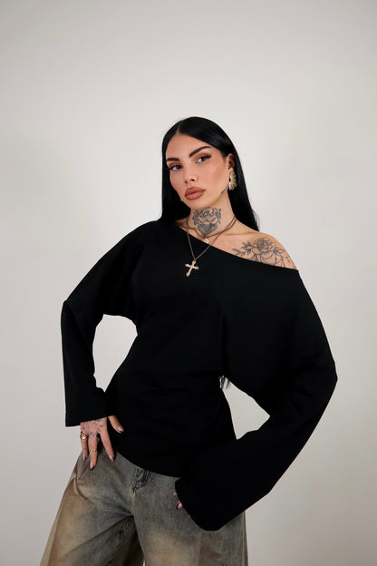 Maglia Long Sleeve Lace - Nero