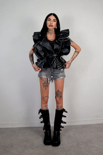 Gilet ecopelle Butterfly - Nero