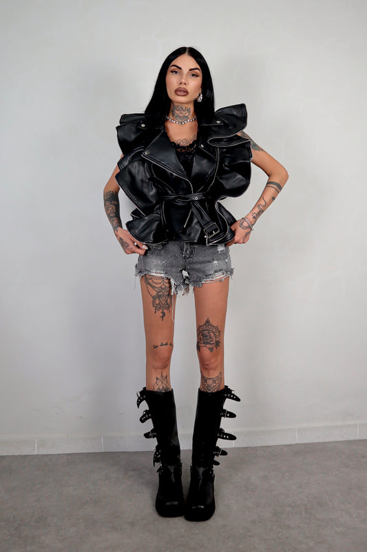 Gilet ecopelle Butterfly - Nero