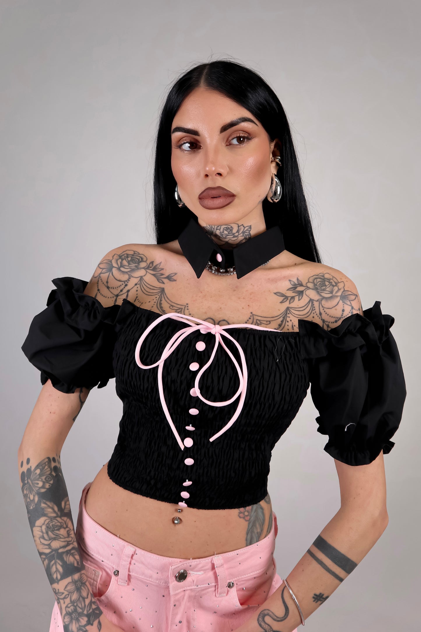 Crop Top Bambolina - Nero