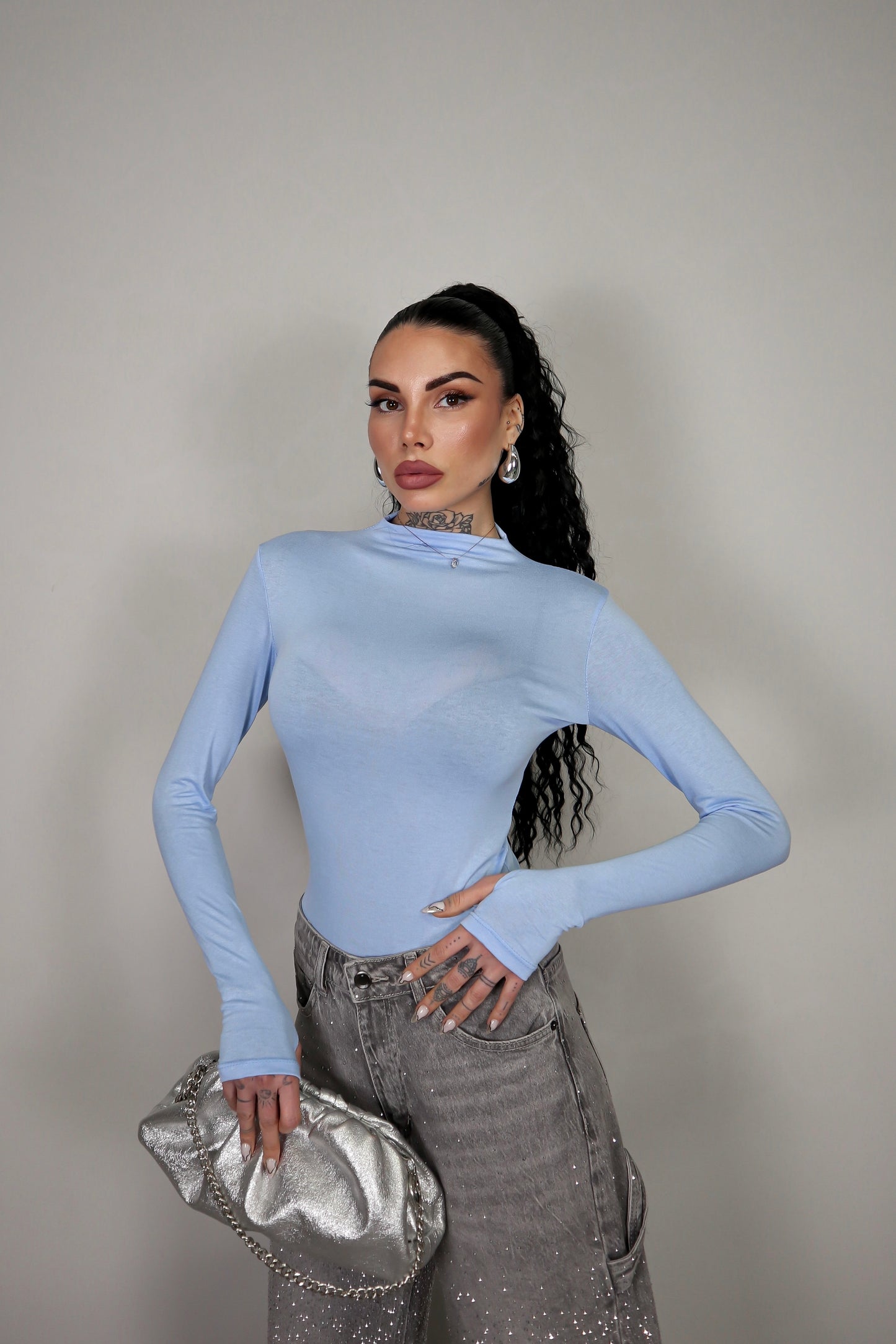 Body Velato Guantino - Celeste