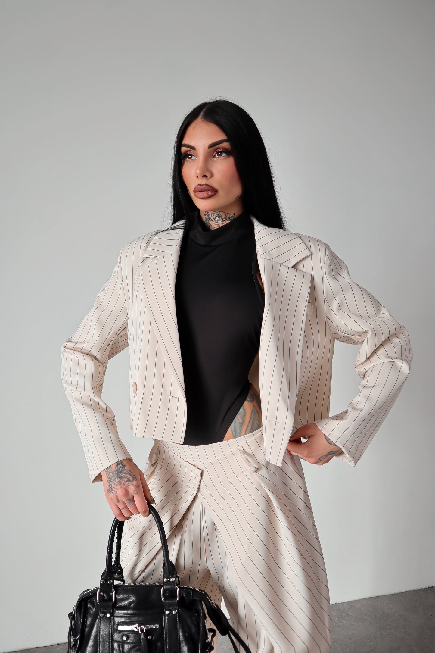 Tailleur gessato Amal - Bianco sporco