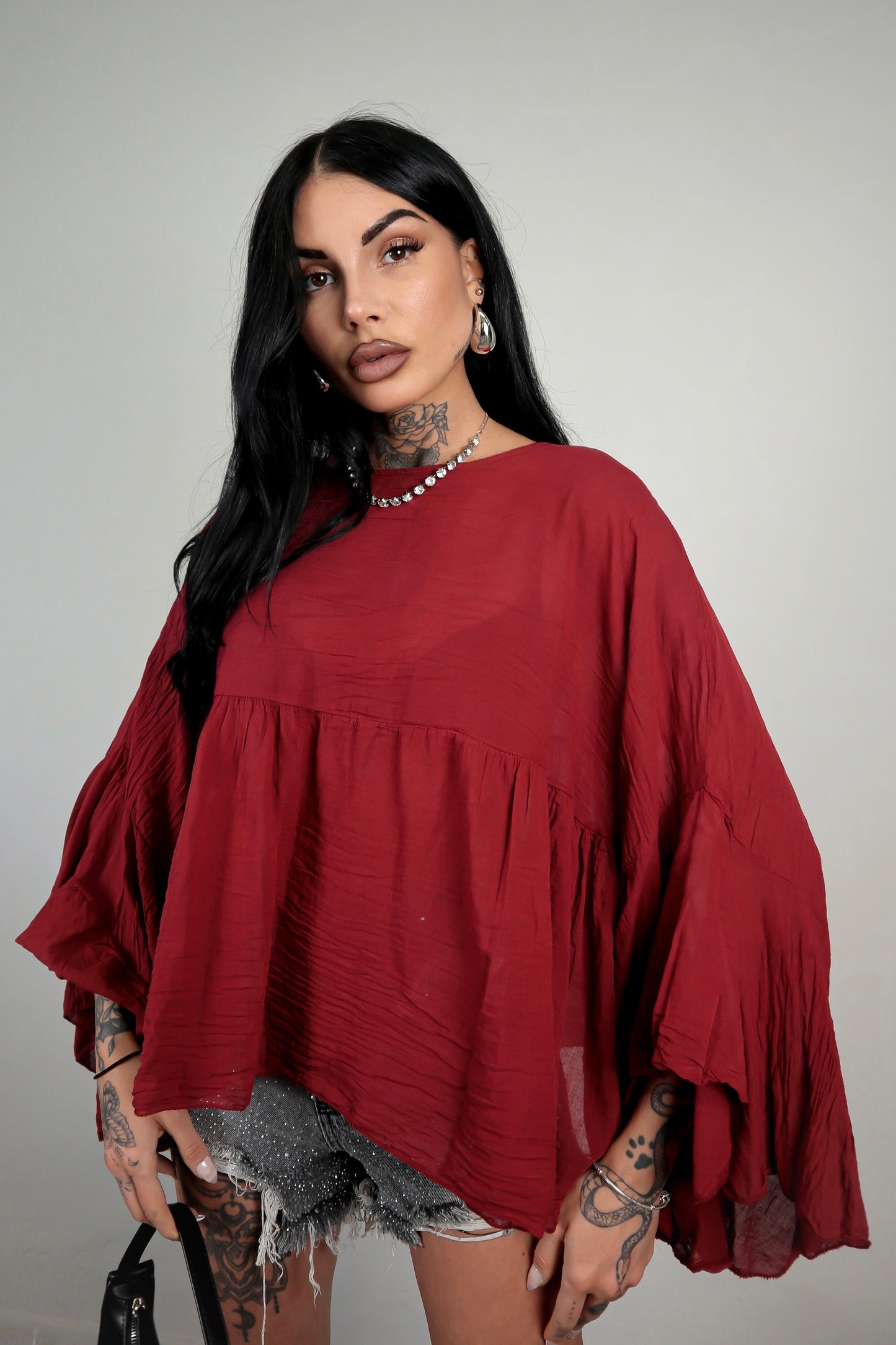 Blusa cotone Zahira - Bordeaux