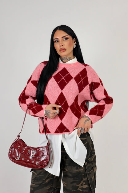 Maglione Rombi - Rosa/Bordeaux