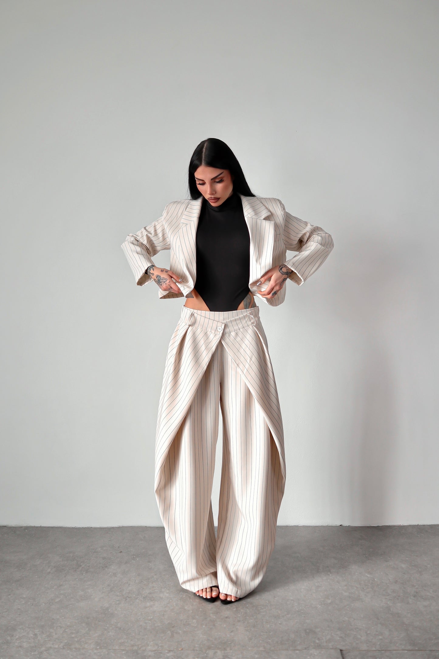 Tailleur gessato Amal - Bianco sporco
