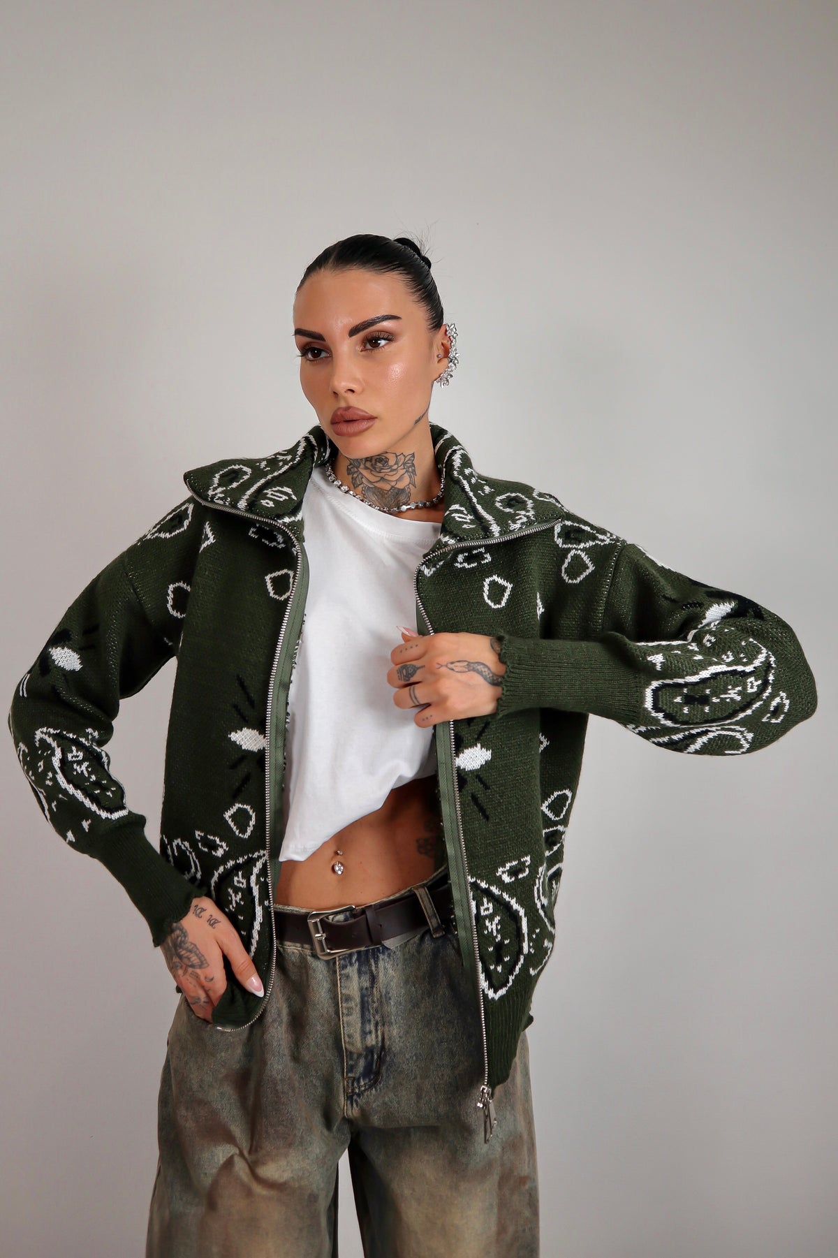 Cardigan Bandana - Verde militare