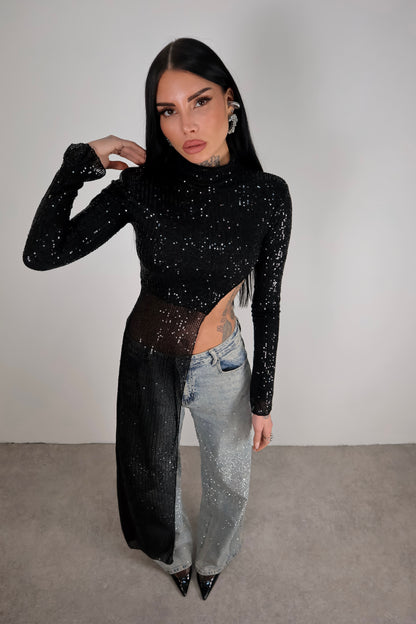 Maglia Paillettes Wow - Nero