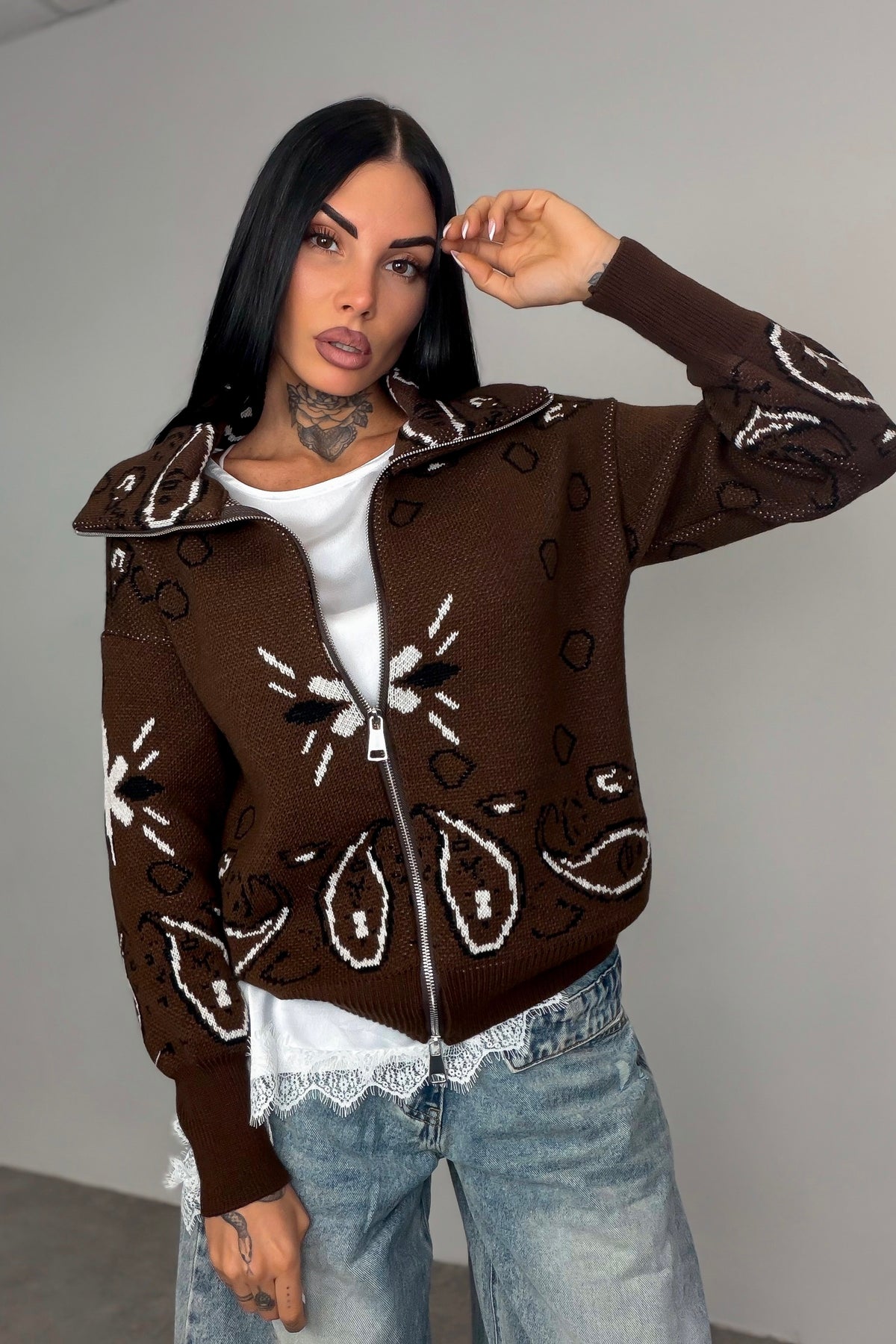 Cardigan Bandana - Marrone