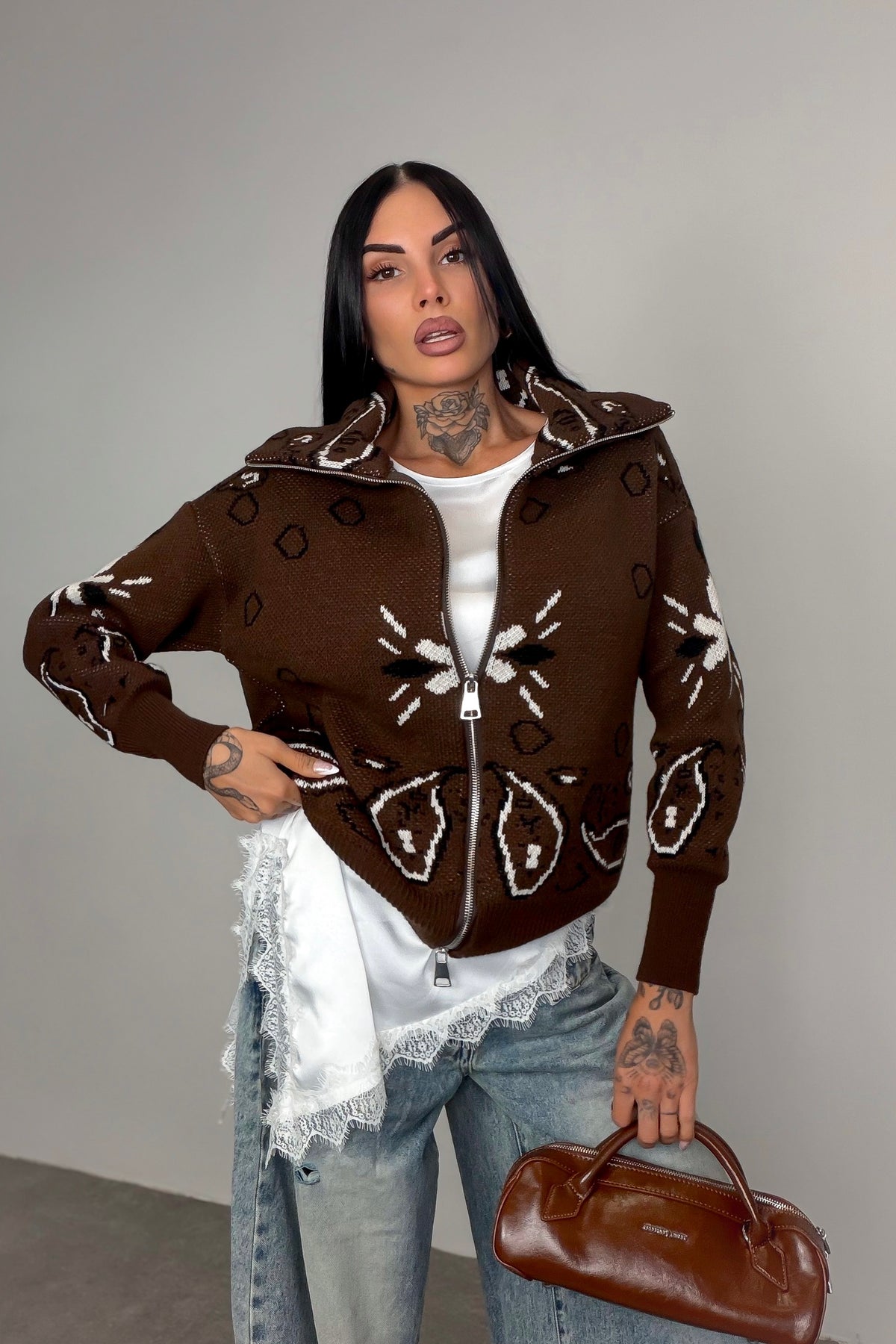 Cardigan Bandana - Marrone
