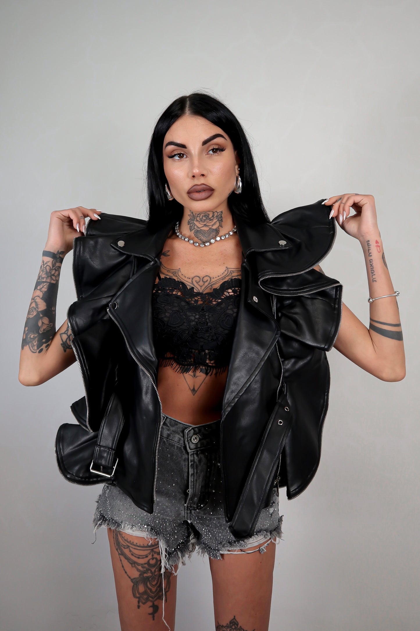 Gilet ecopelle Butterfly - Nero