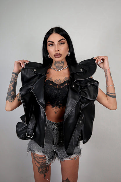 Gilet ecopelle Butterfly - Nero