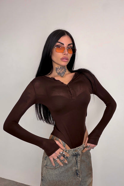 Maglia velata guantino Micole - Marrone