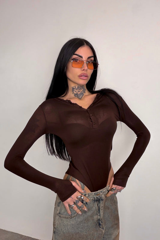 Maglia velata guantino Micole - Marrone