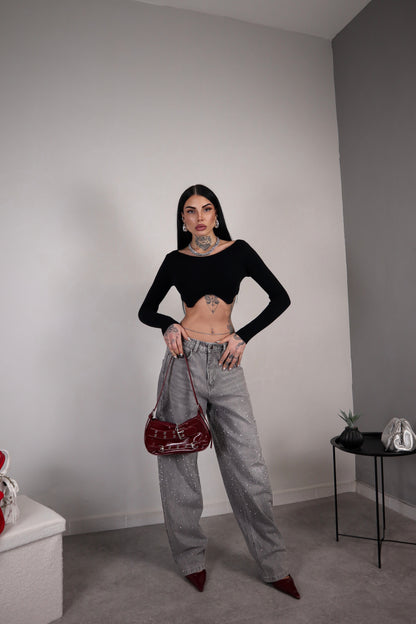 Maglia Crop Wave - Nero