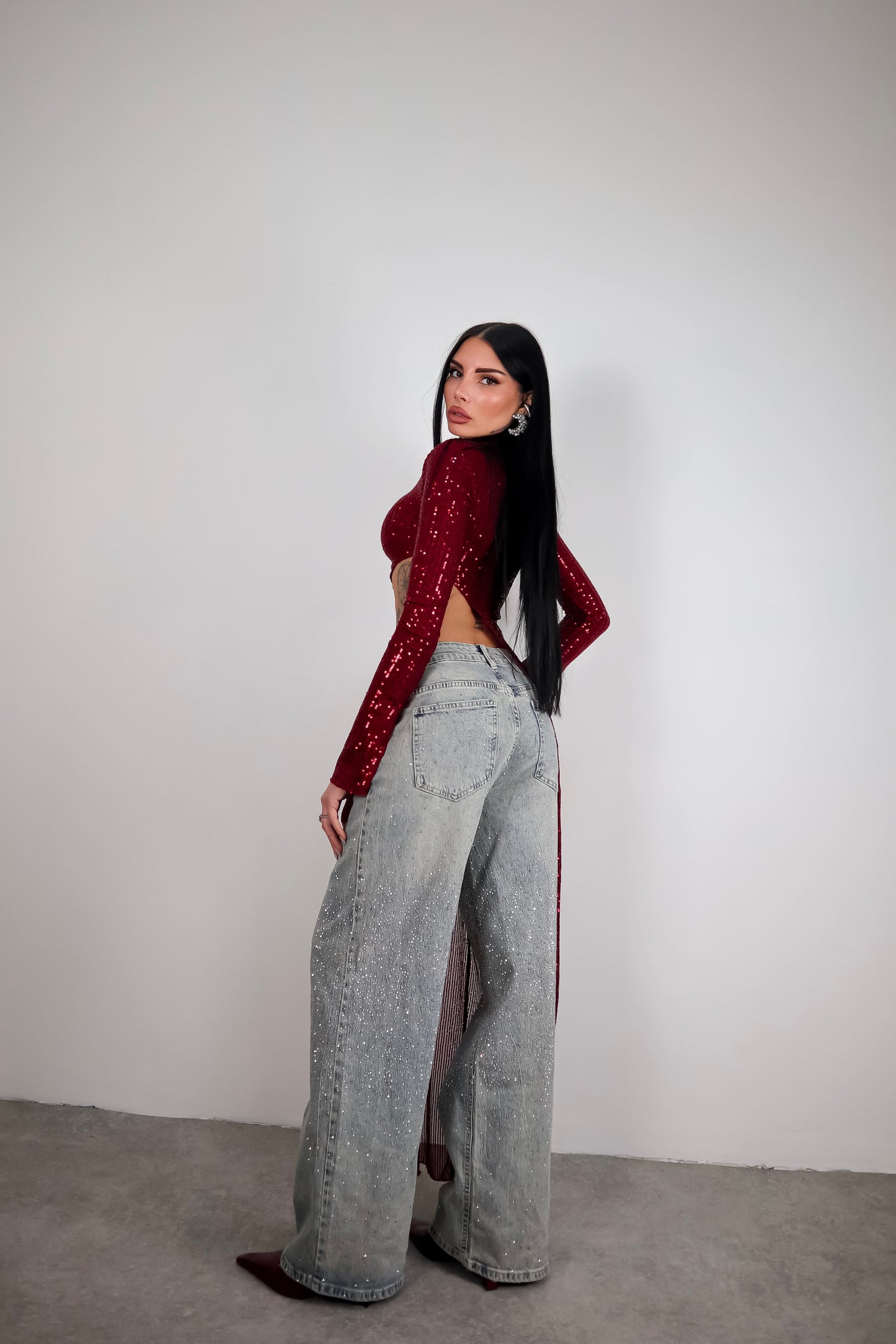 Maglia Paillettes Wow - Bordeaux