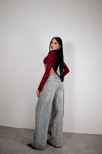 Maglia Paillettes Wow - Bordeaux