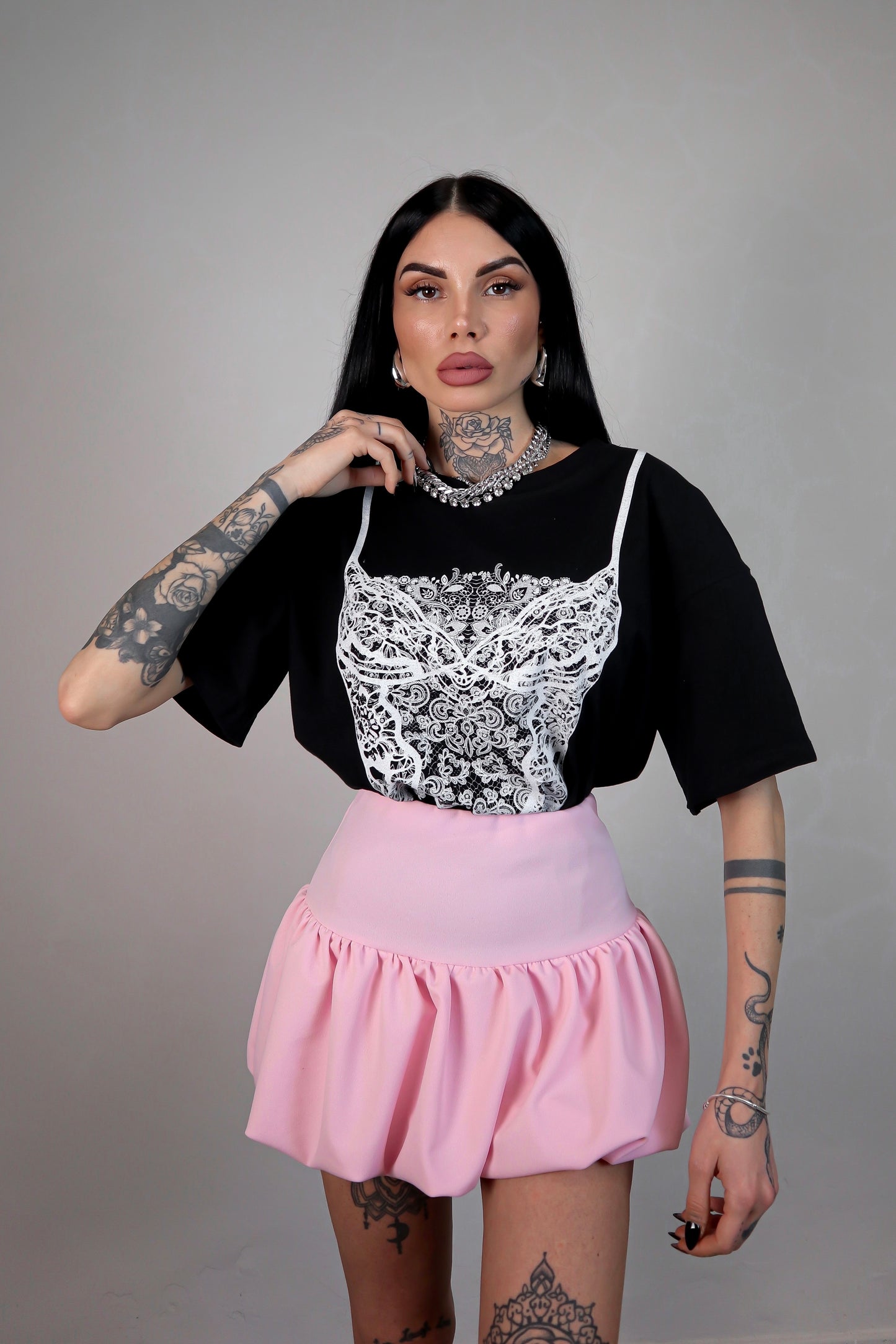T-Shirt Over Bralette - Nero