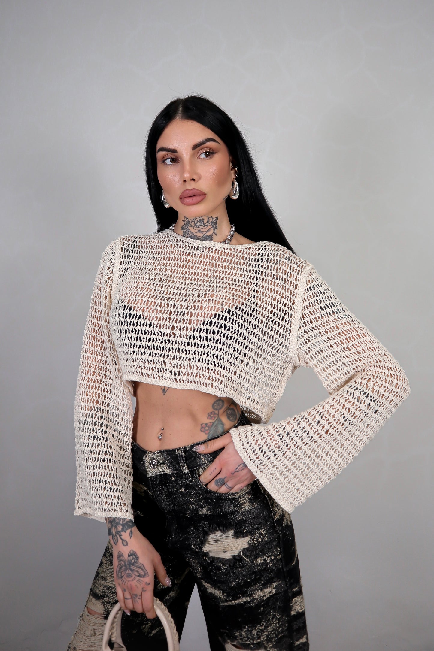 Maglia Crochet Wild - Beige