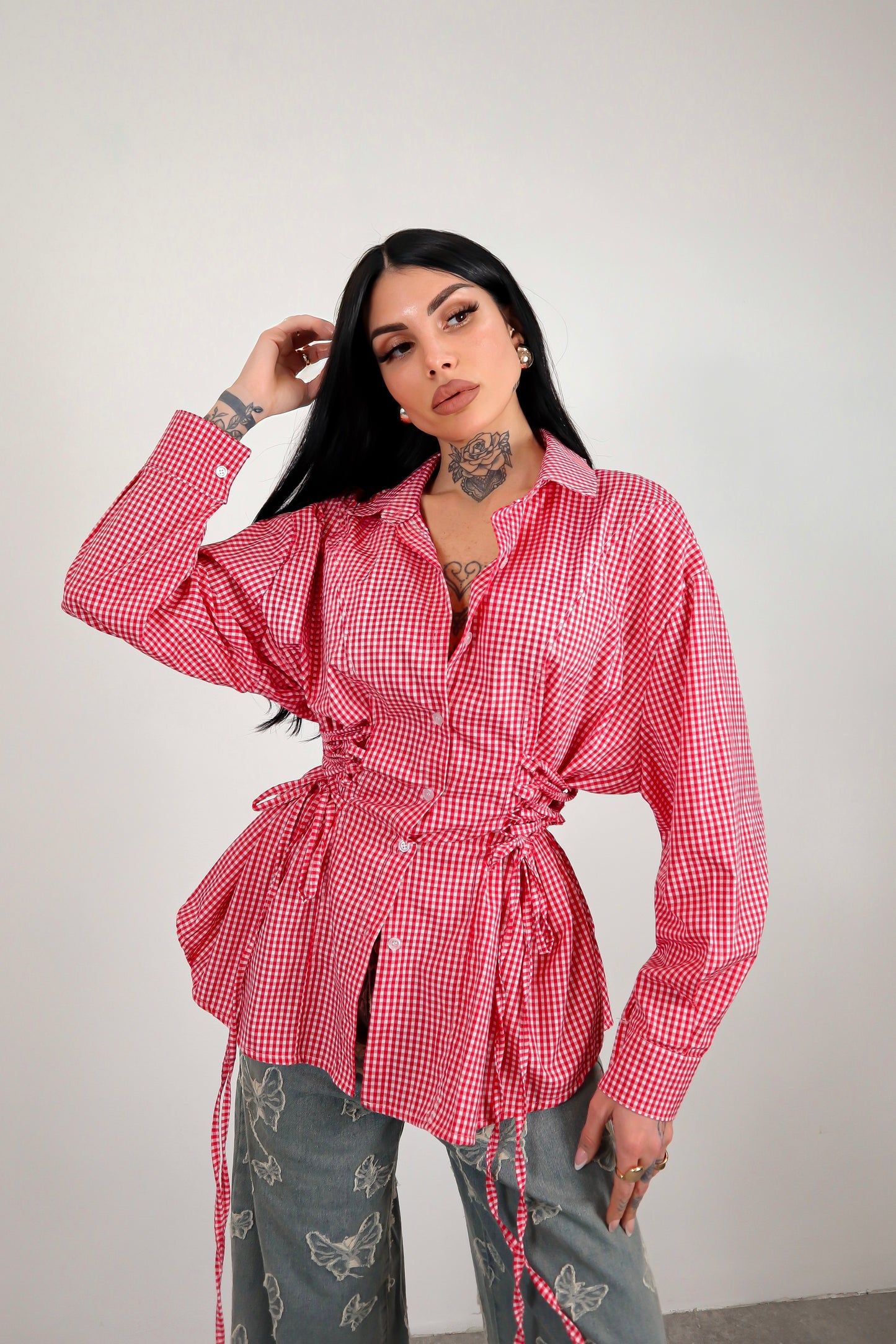 Camicia Stringhe Quadretti - Rosso