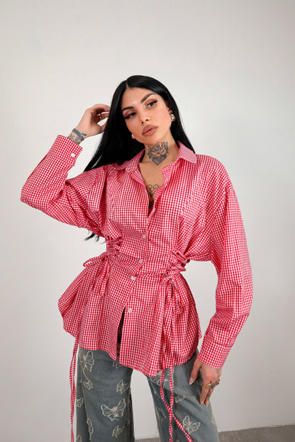 Camicia Stringhe Quadretti - Rosso