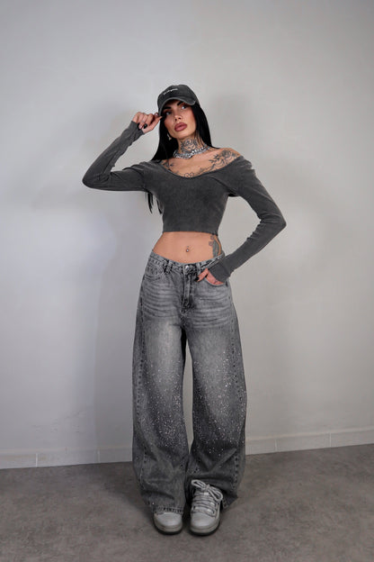Jeans wide leg Brillo - Nero