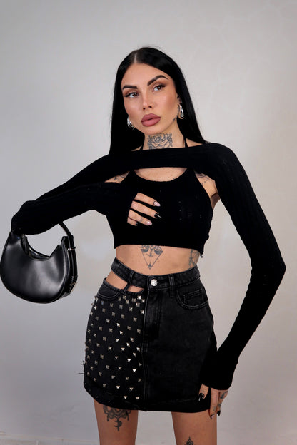 Maglia Crop Duo - Nero