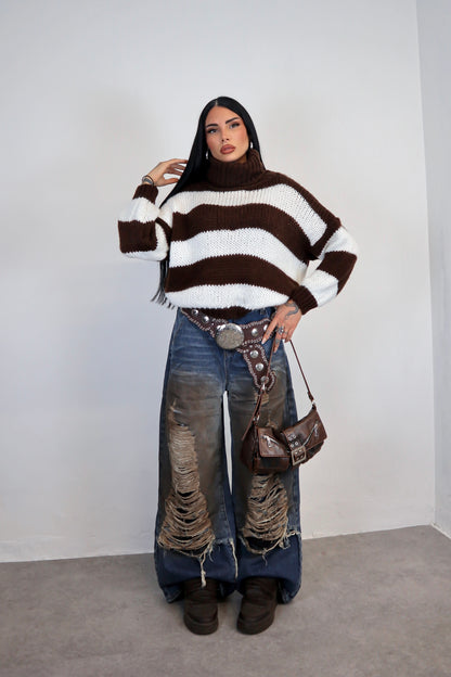 Maglione Nadine - Marrone/Bianco
