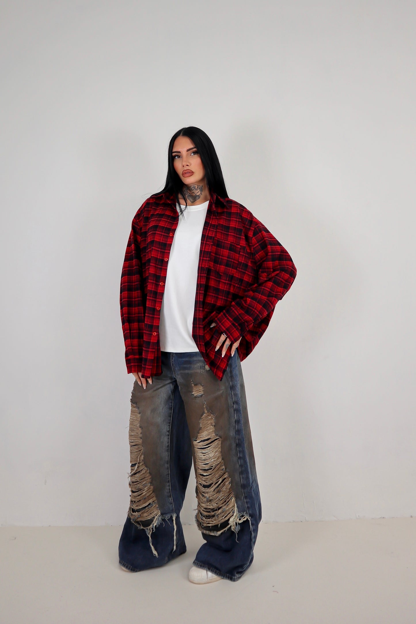 Camicia Tartan Oversize - Rosso