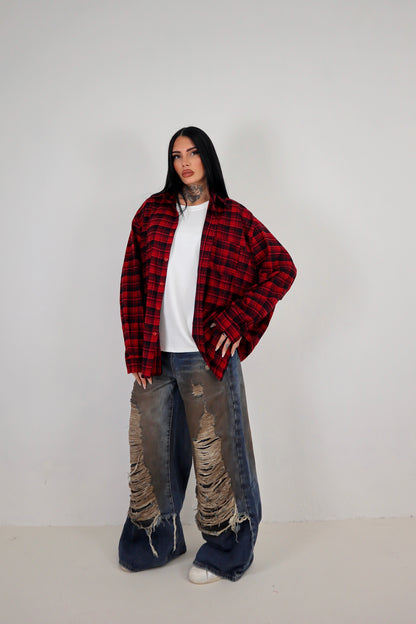 Camicia Tartan Oversize - Rosso