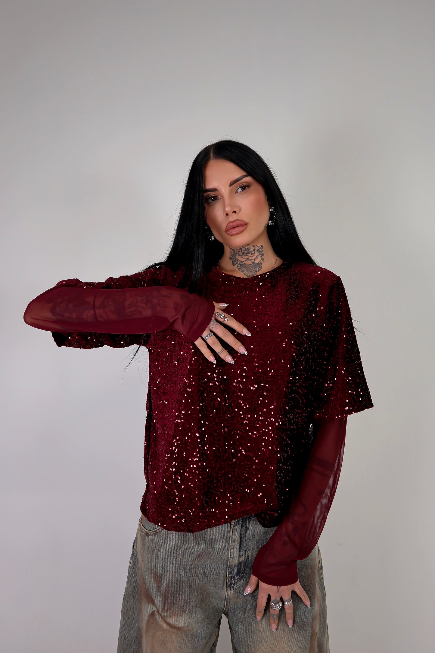 Maglia Paillettes Virginia - Bordeaux