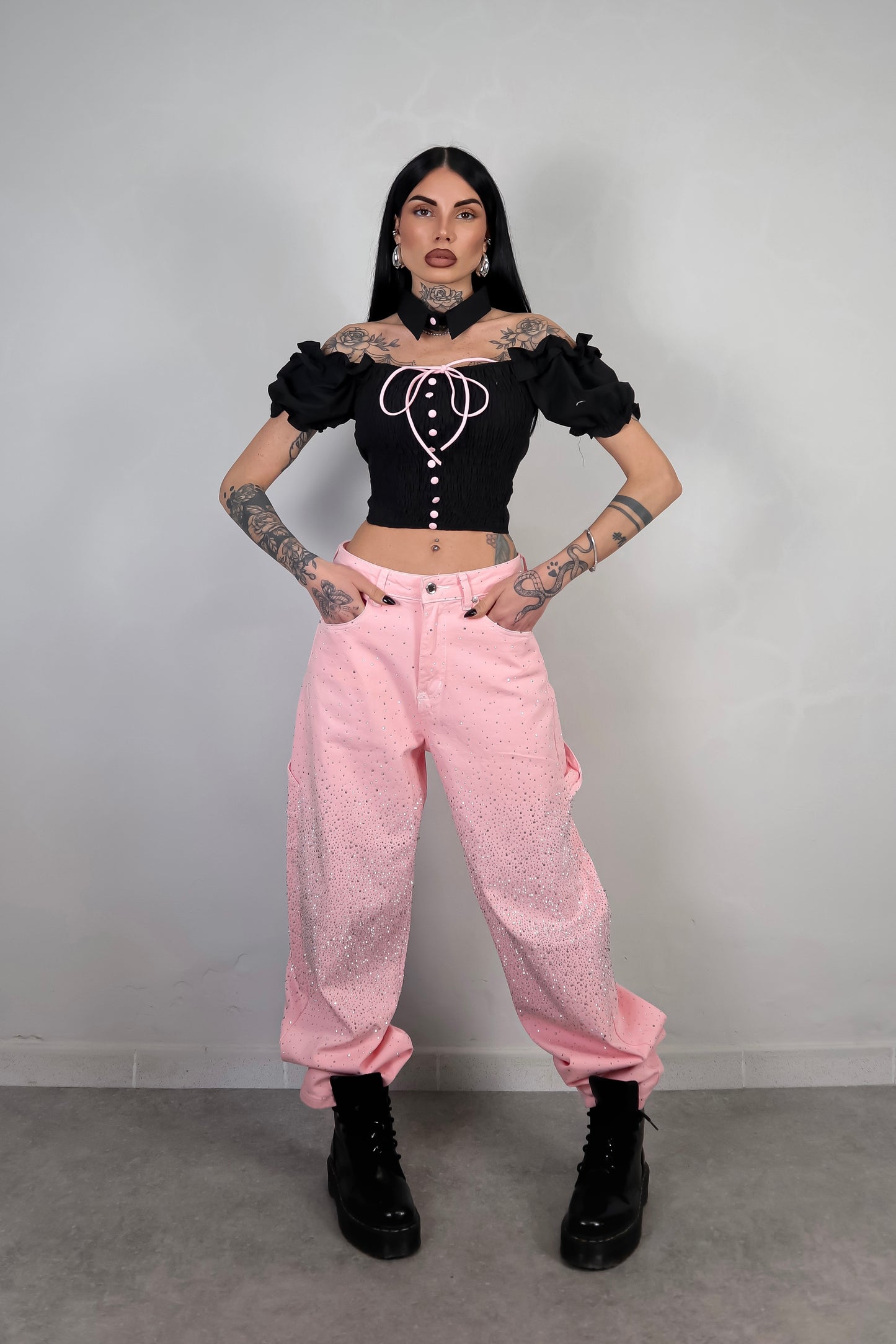 Crop Top Bambolina - Nero