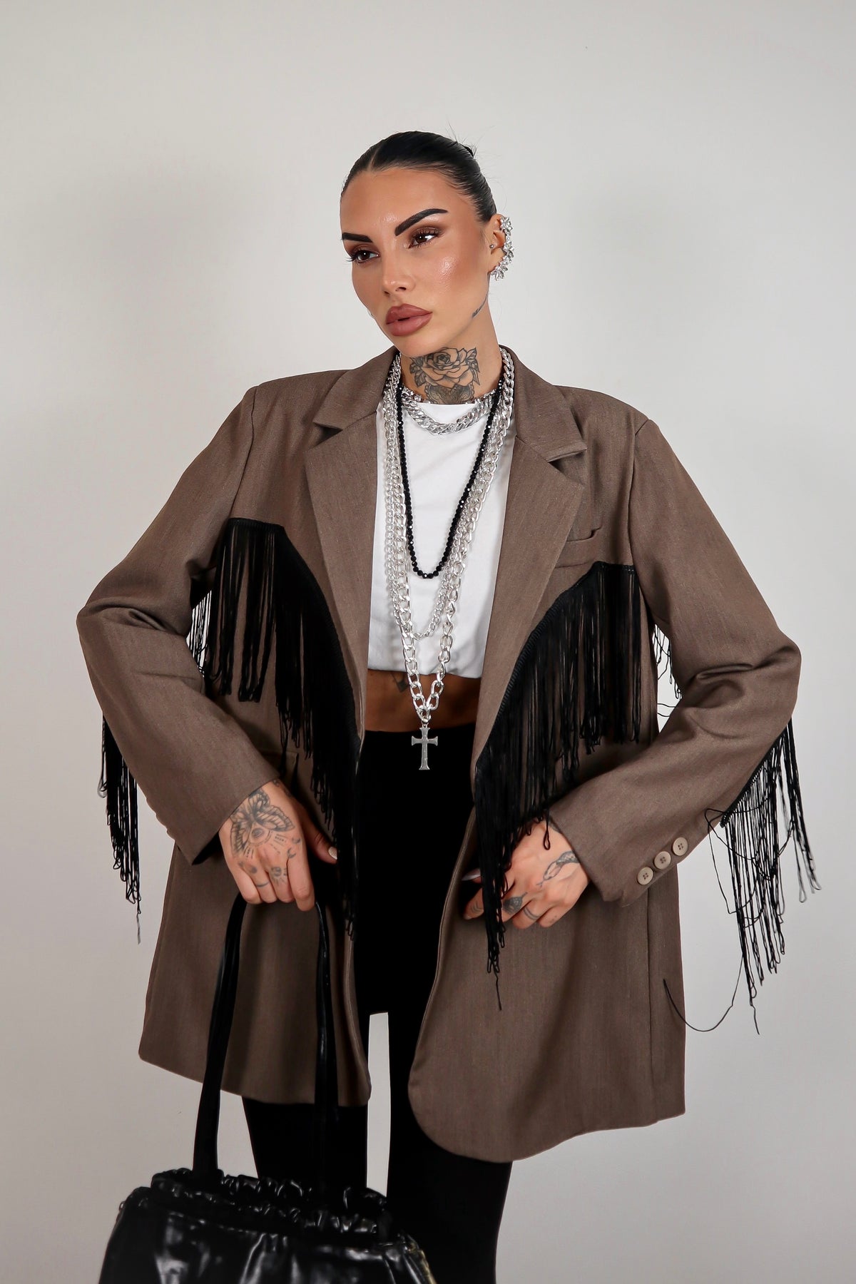 Blazer over Frange - Marrone