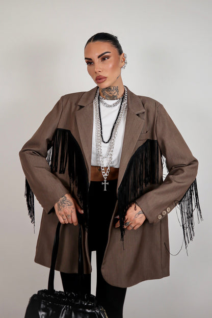 Blazer over Frange - Marrone