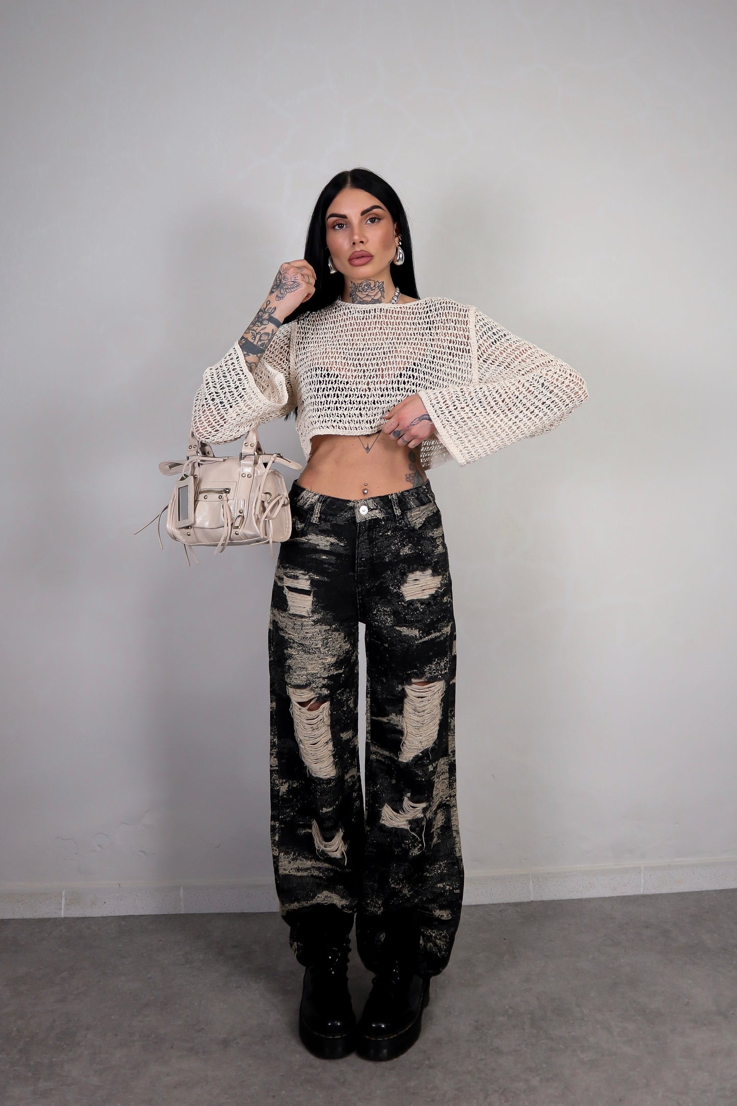Maglia Crochet Wild - Beige