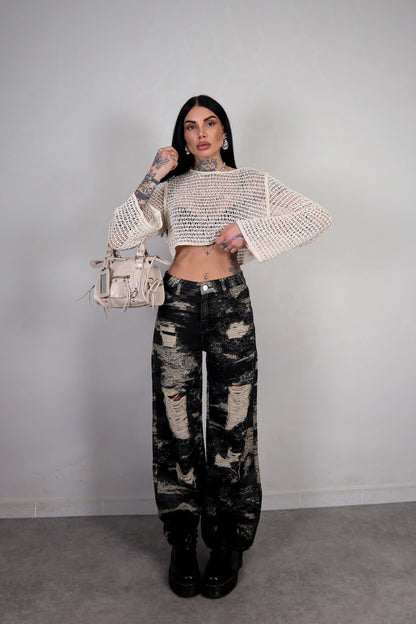 Maglia Crochet Wild - Beige